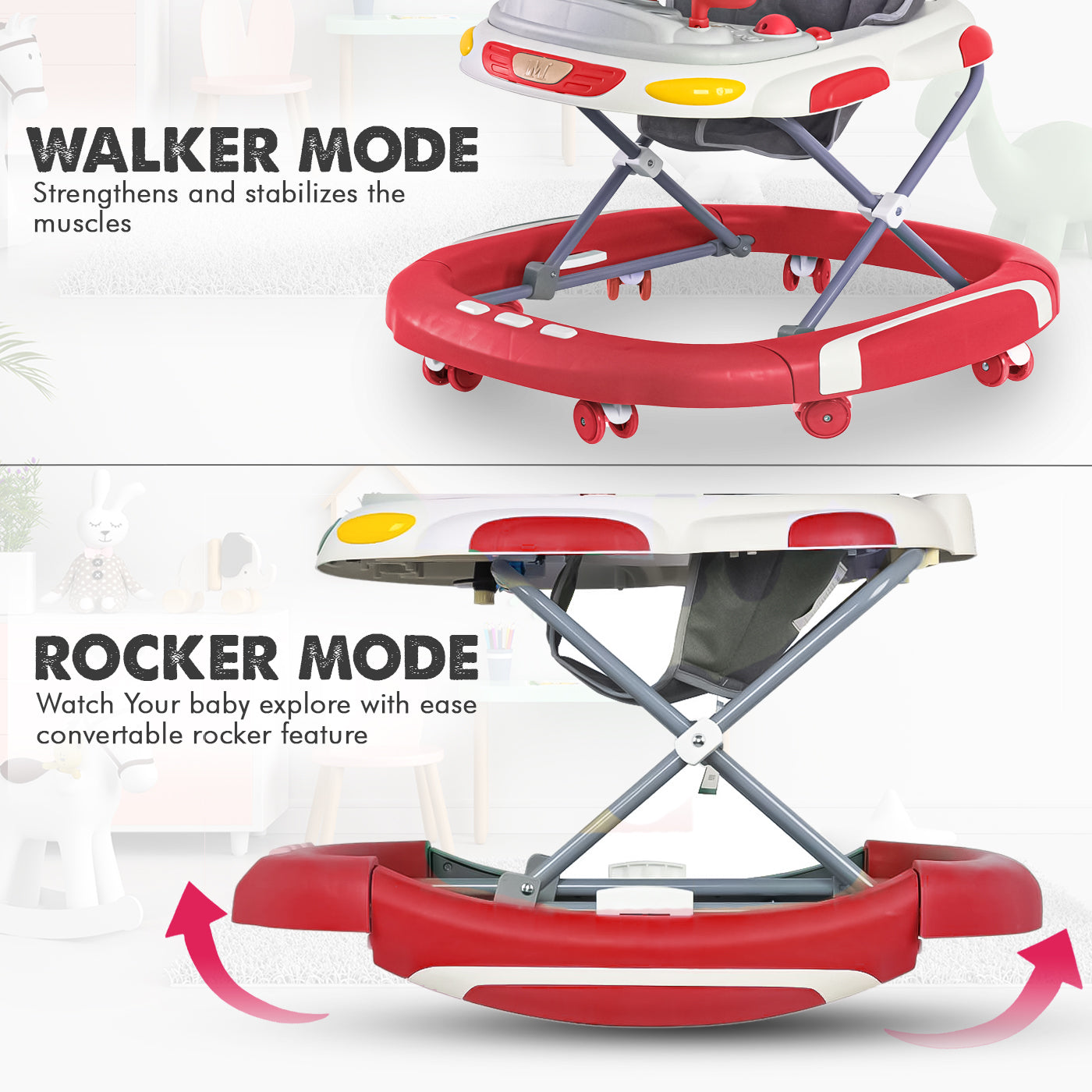 Baby Walker & Rocker Bouncer with Music Activity Tray