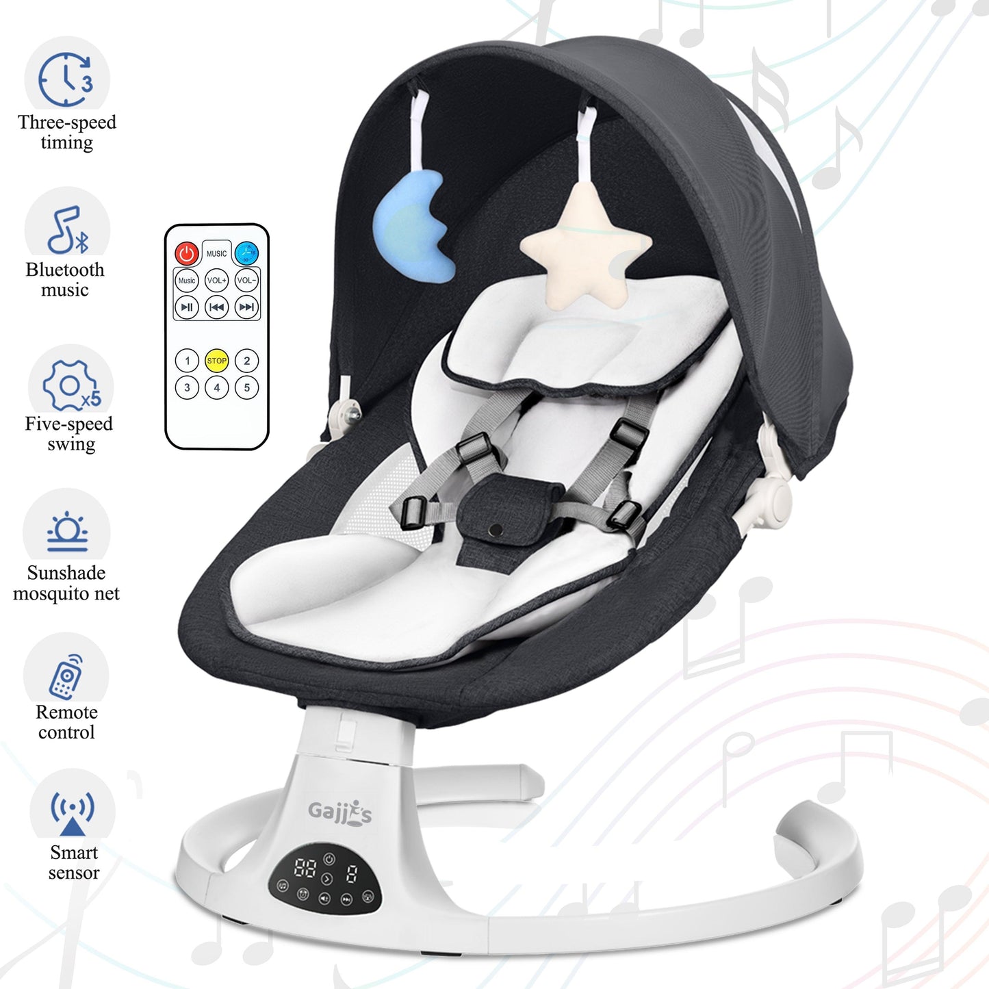 Electric Baby Swing with Bluetooth, Music, Remote – Infant Cradle