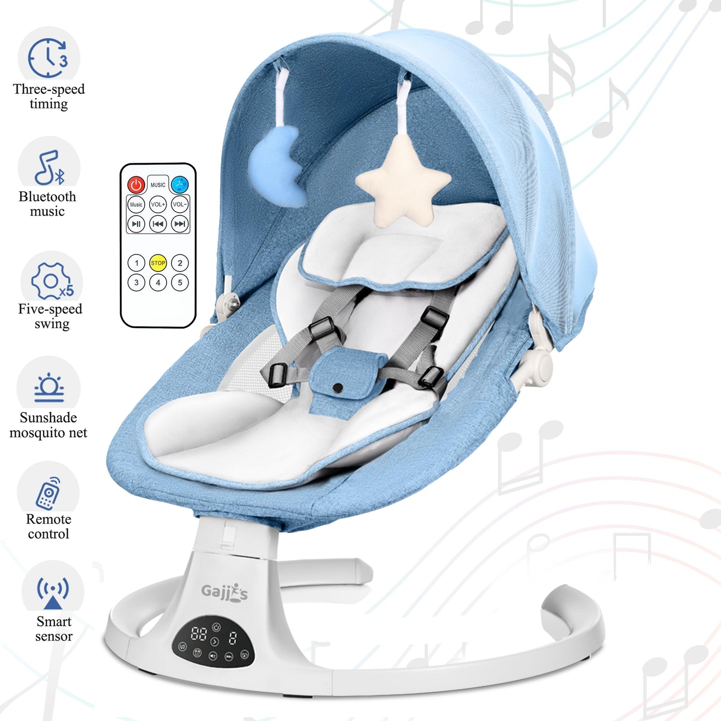 Electric Baby Swing with Bluetooth, Music, Remote – Infant Cradle